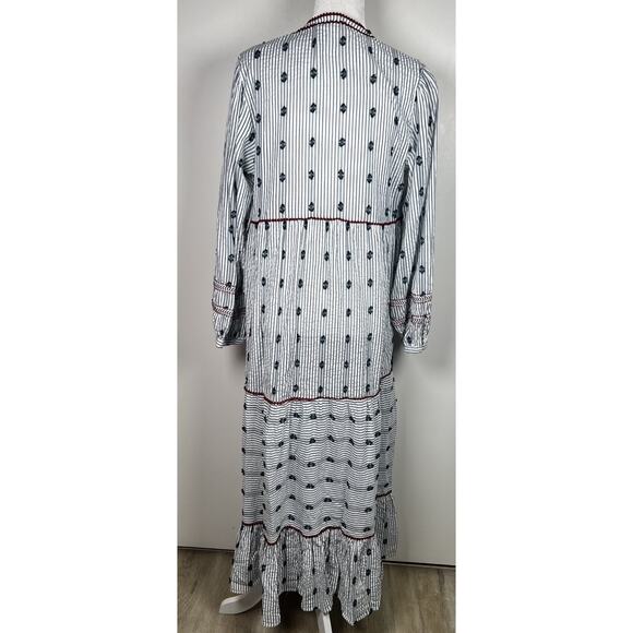 Zara Medium Tiered Contrasting Detail V-Neck Puff Sleeve Blogger Boho Maxi Dress - Picture 3 of 8